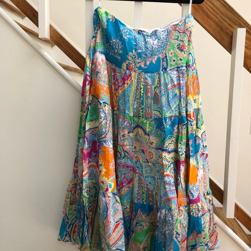 Ralph Lauren Paisley Patchwork Maxi Skirt in Green, Blue, Orange, Pink & Cream